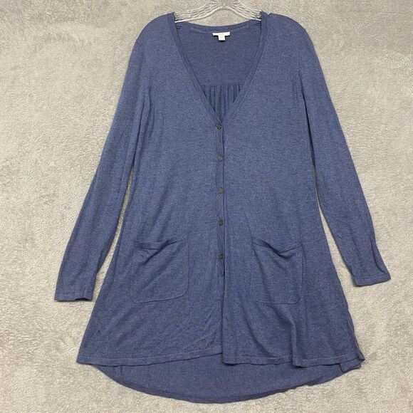 J Jill Sweater Womens S Blue Cardigan Duster Button Up V Neck Pockets Cotton - Picture 1 of 8